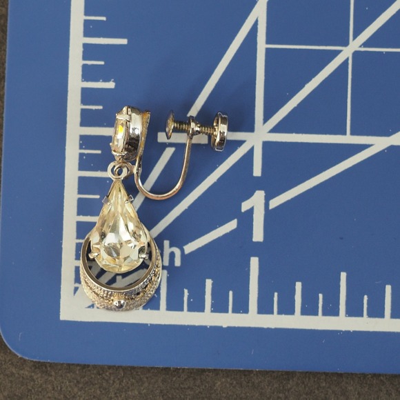 Vintage Earrings Teardrop Rhinestone Sterling Silver Dangle Screw Back Elegant - Picture 3 of 8
